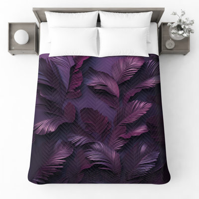 Purple Palm Leaves Bedding Foliage Bedspread Botanical