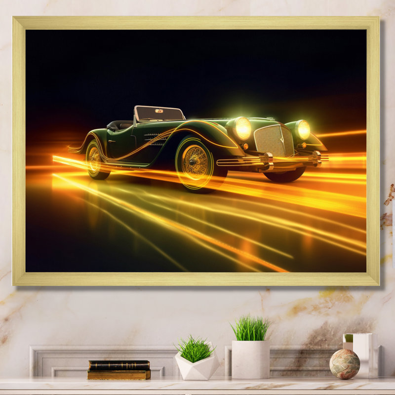 Jaune néon classique sur toile, H 16 po x l 32 po x P 1 po, Encadrement doré
