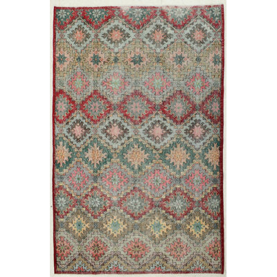 Tapis unique en laine noué à la main vert / rouge 5 pi 6 po x 8 pi 9 po Luellar