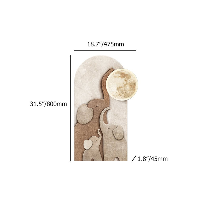 Arched LED Elephant Moon Dimensional Wall Art, 31.5" H x 18.7" W x 1.4" D