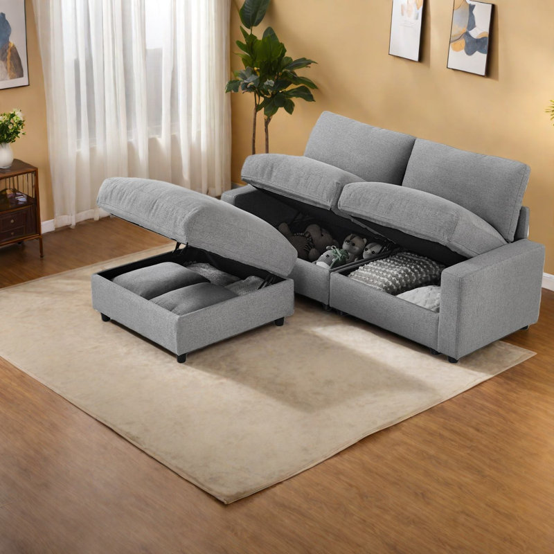 Canapés modulaires de conception moderne, tissu gris réglable avec rangement