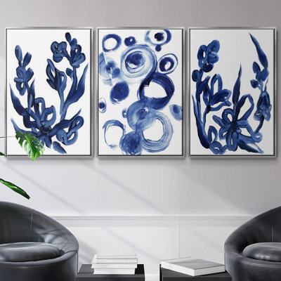 " Indigo Brush Blooms I " 3 - Pieces
