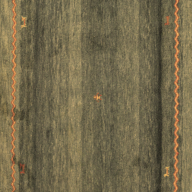 Tapis vert / orange en laine / polyester tissé à la machine, Carré 7 pi