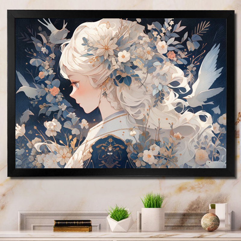 Personnage d'anime blond sur toile, H 30 po x l 40 po x P 1,5 po, Cadre photo noir