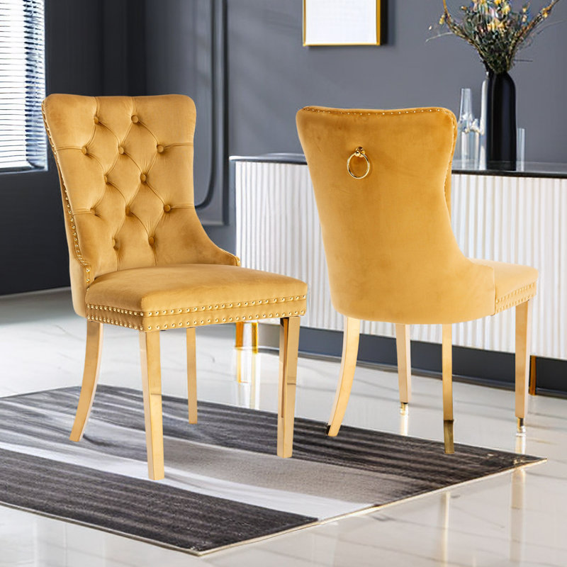 Joshanae 20'' H Tufted Velvet Upholstered Parsons Chair, Yellow