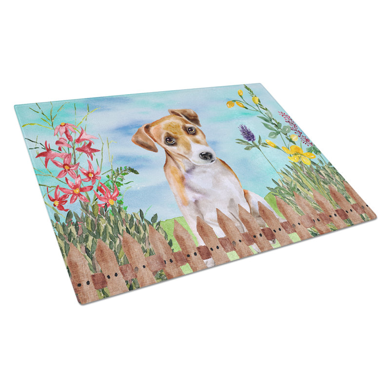 Planche à découper à ressorts en verre trempé caroline, Jack Russell terrier #2