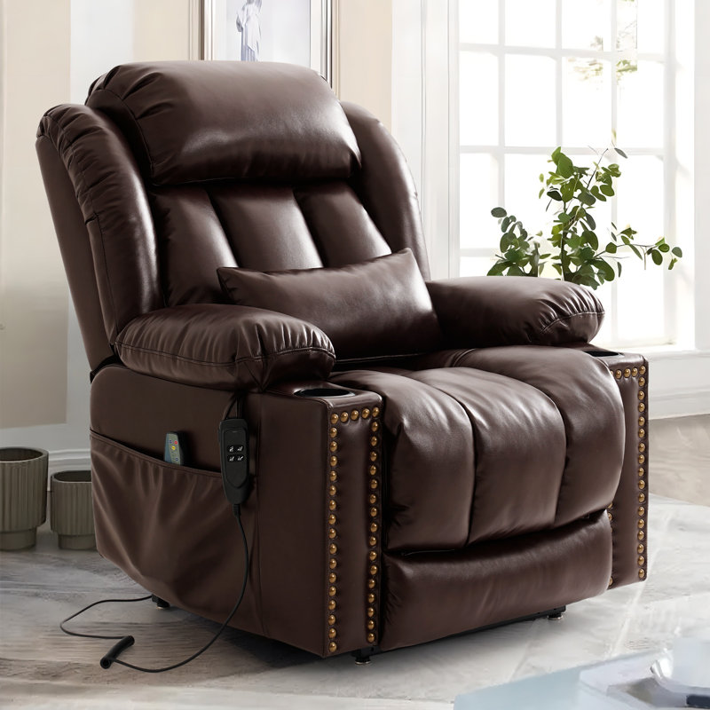 Cuir clouté inclinable à deux moteurs avec télécommande, confortable brun, Brun