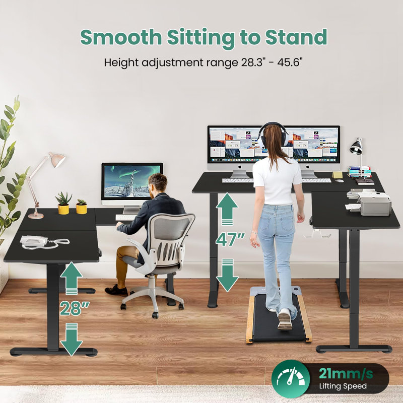 Rashod 63" L Shaped Electric Height Adjustable L Shaped Standing Desk, Black