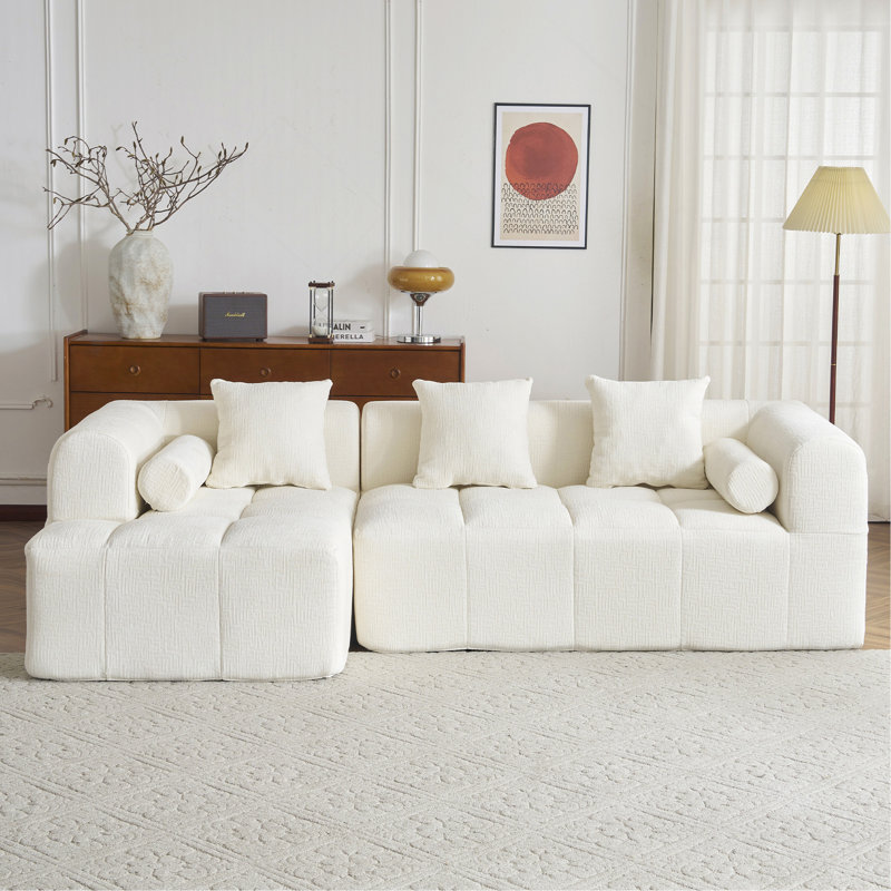 Versatile Modular Sofa With Side Pockets And Plush Pillows For Living Room, Beige Chenille