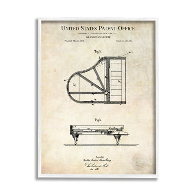 " Grand Piano Detailed Vintage Diagram Blueprint Instrument " by Karl Hronek