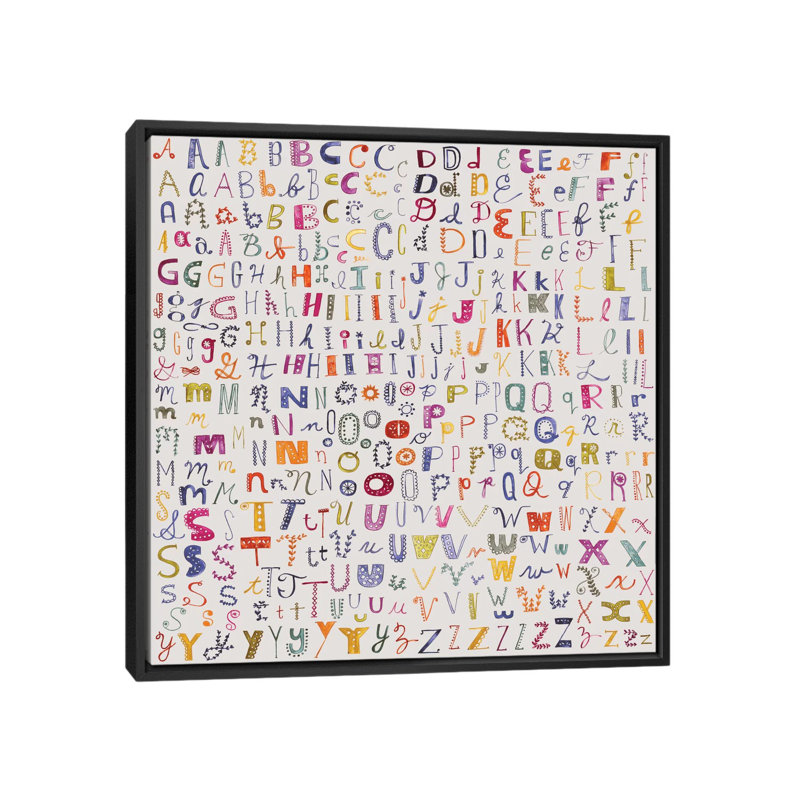 Alphabétique par Sara Franklin - Impression sur toile tendue sur châssis, H 18 po x l 18 po x P 1,5 po, Toile avec cadre noir