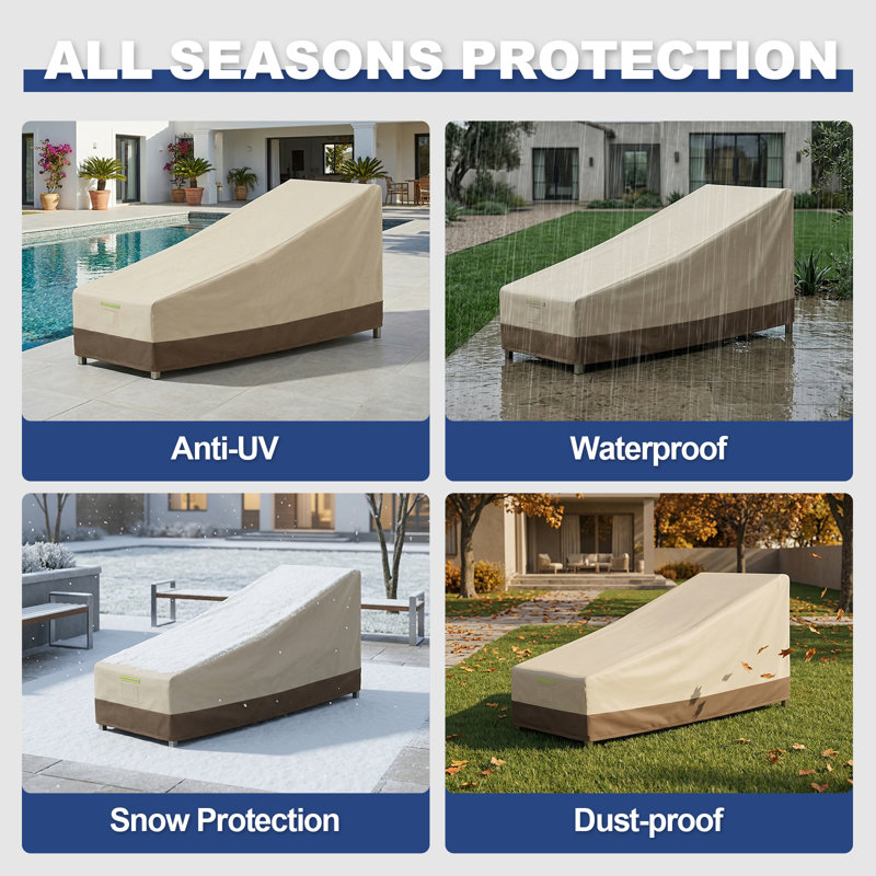 Waterproof All-Weather Patio Chaise Lounge Cover, 600D Heavy Duty Outdoor Cover Furniture for Pool & Patio, khaki