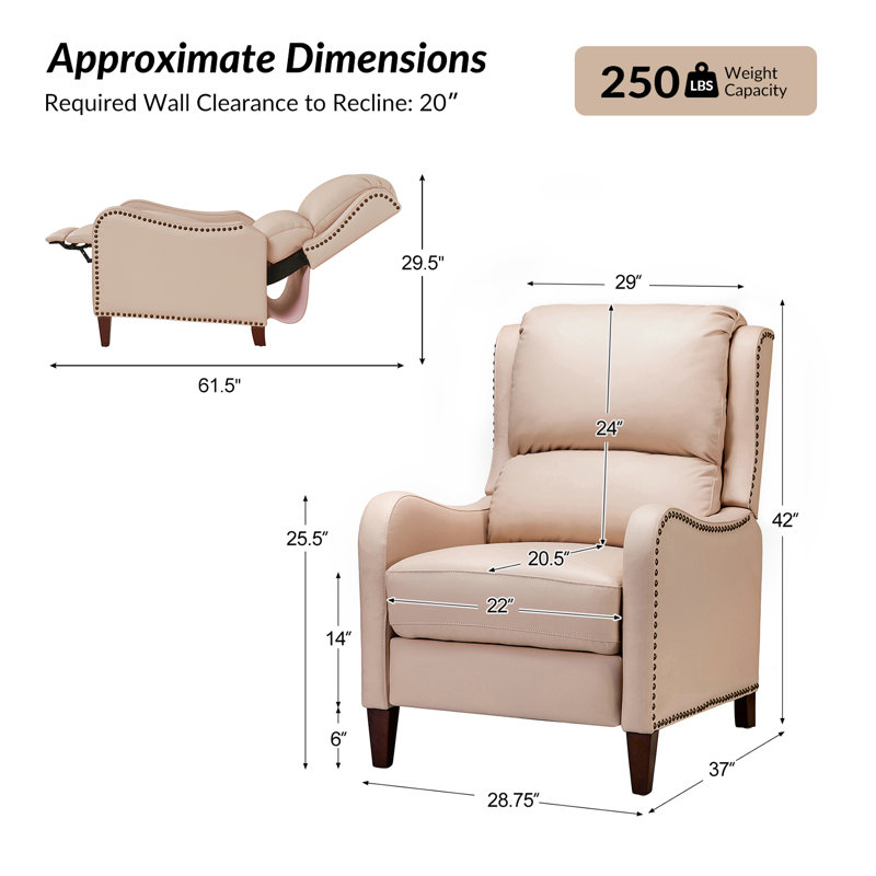 Fauteuil inclinable manuel en cuir véritable de 28,75 po de large Neliyah (ensemble de 2), Rose