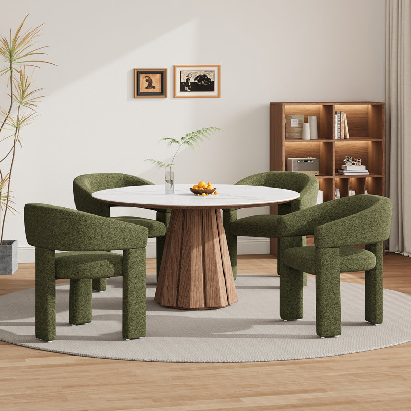 Upholstered Barrel Dining Arm Chair, Green