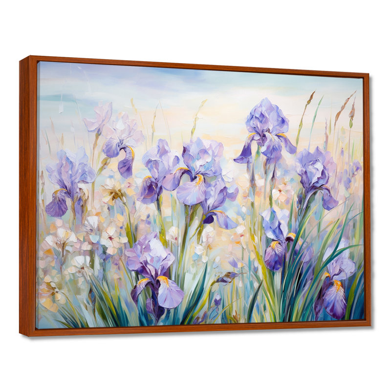 Mauve iris, charme champêtre - fleurs, art mural, H 30 po x l 40 po x P 1,5 po, Cadre flottant brun