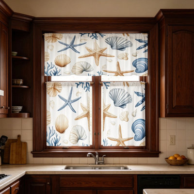 2D Printed Kitchen Curtain Short Panels Washable Decorative Window Curtains For Kitchen