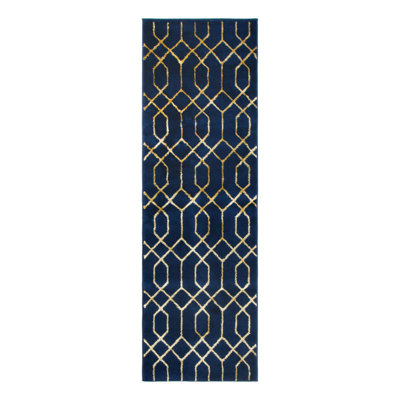 Glam Navy Blue Gold Area Rug
