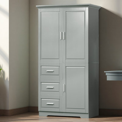 Tall And Wide Storage Cabinet With Doors For Bathroom/Office, Three Drawers