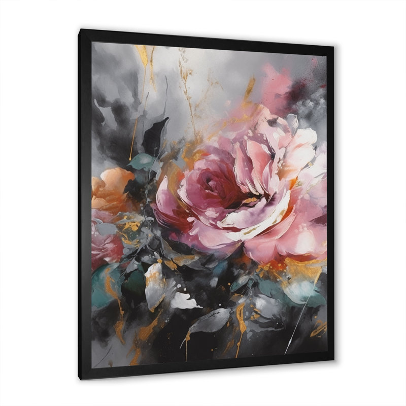 Roses roses romantiques - imprimé, Cadre photo noir, H 20 po x l 12 po x P 1 po