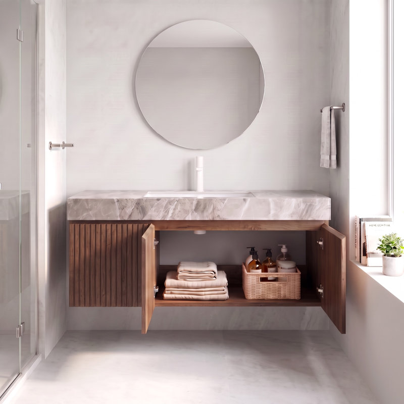 Armoire de salle de bain murale 24 po pré-assemblée, structure en contreplaqué avec 2 portes, comptoir d'évier en céramique encastré avec trou de robinet pré-percé