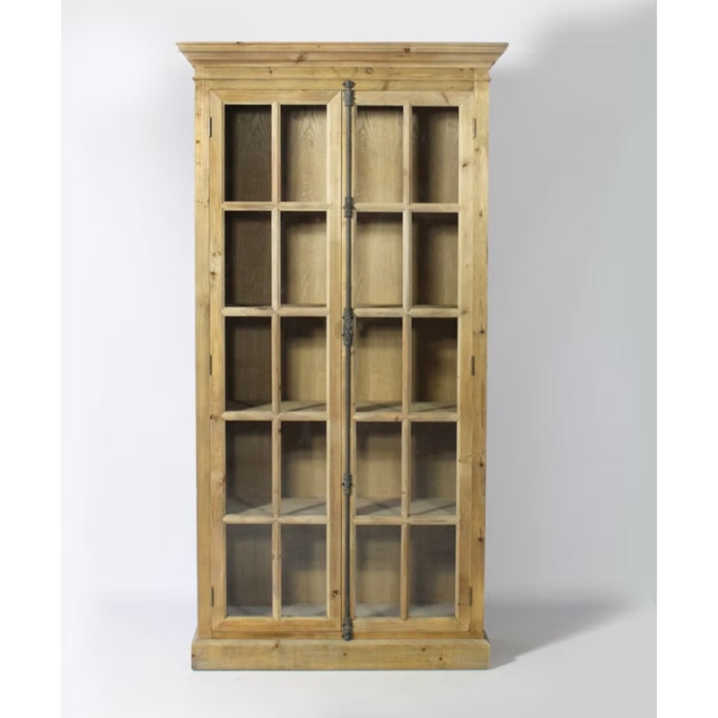Armoire d'appoint en bois de manguier massif Jack avec portes en verre à carreaux