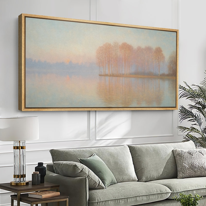 «Pastel Lakeside Trees», impression sur toile encadrée, décor de nature scandinave, Naturel, H 30 po x l 60 po