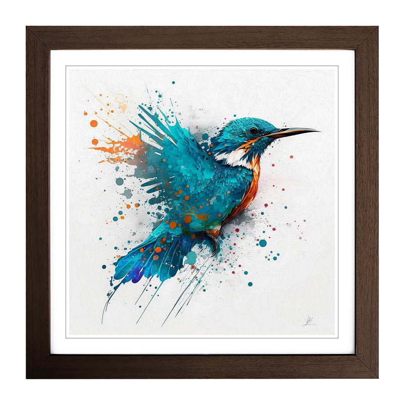 Kingfisher Splatter Art - Framed Print, Walnut