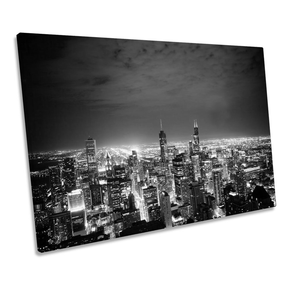 Chicago Skyline Cityscape B&W - Wrapped Canvas Print