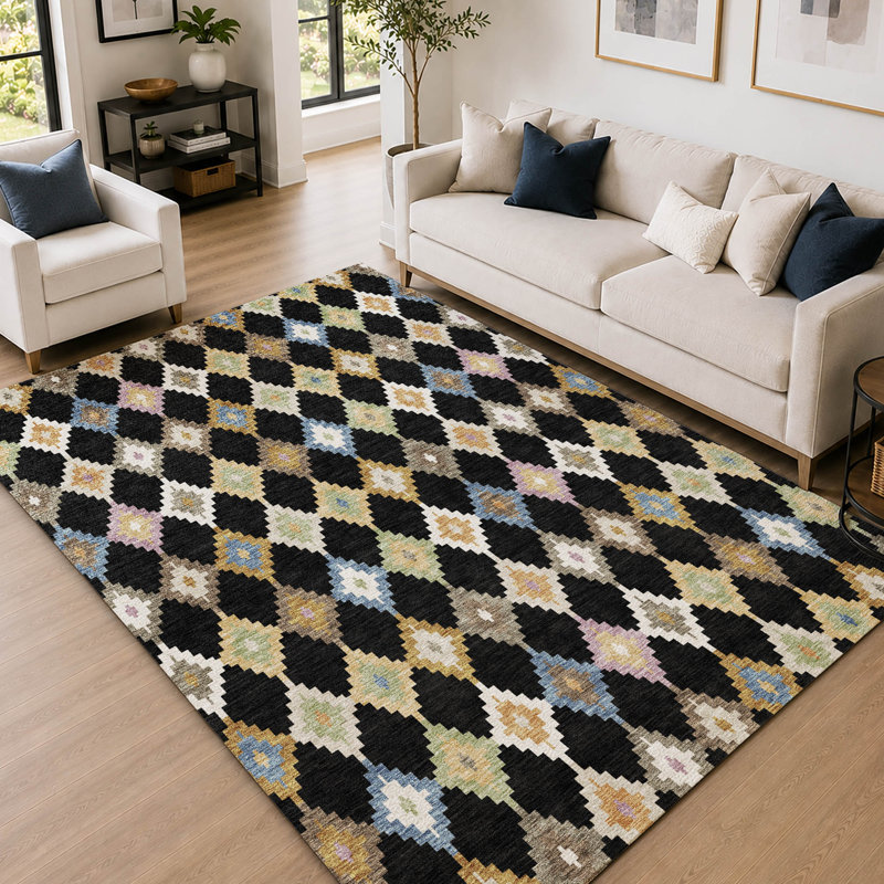 Tapis pour enfant Villers lavable à la machine de qualité supérieure, Noir, 10 pi x 14 pi