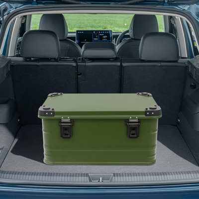 Boîte de rangement verte avec couvercle, 50 litres (13,21 gallons), bac de rangement pour pique-nique, contenant de rangement en alliage d'aluminium pour une utilisation intérieure et extérieure