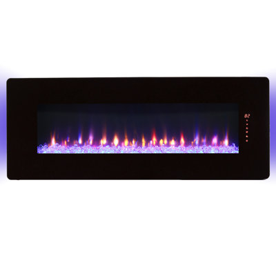 Curved Electric Fireplace With Remote - 1400W Heat, 4 Flame Colors, 8 Ember Bed Adjustable Backlight, Vent Front Wall Mounted Heating, 33.45 Lb Weight, Tempered Glass & Sheet Metal