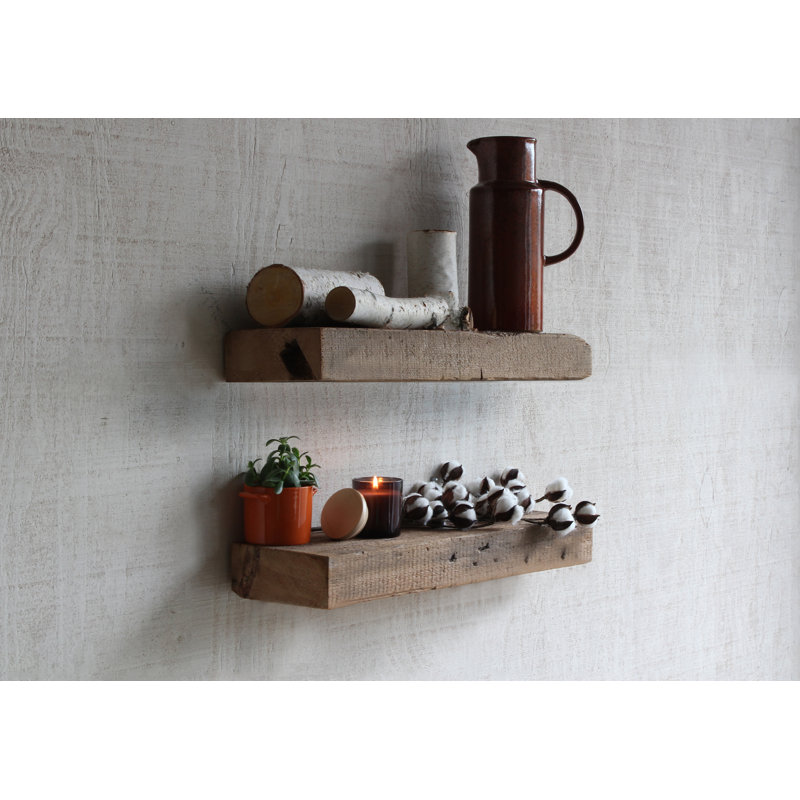 Mcfall 2 Piece Reclaimed Barn Wood Floating Shelf, 3" H x 24" W x 7" D, Natural