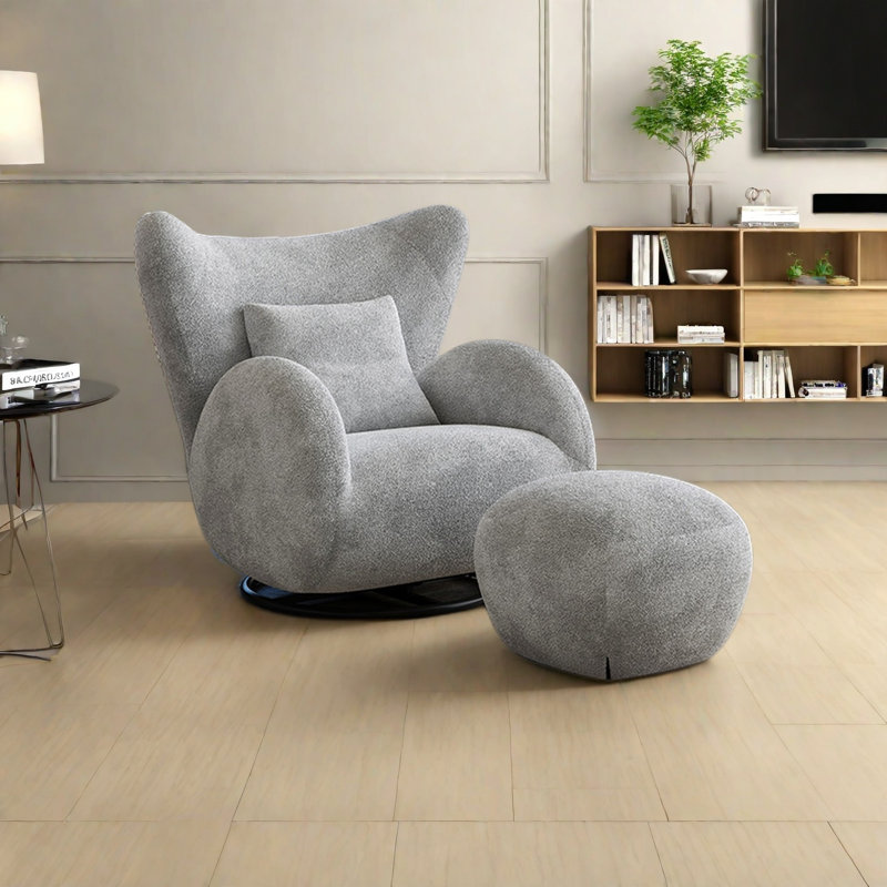 Comfortable rotatable recliner chair, Gray Chenille