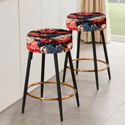 Red Victorian Opulence Floral Pattern - Floral Bar Stools Set Of 2