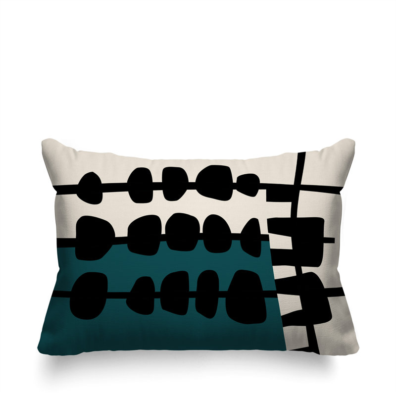 Oreiller rectangulaire réversible intérieur / extérieur Dola, Émeraude / noir / blanc cassé, H 14 po x l 20 po