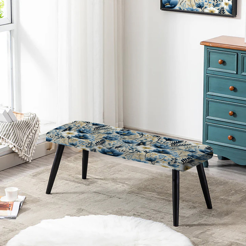 Blue Meadow Floral Motif I - Banc rembourré floral noir