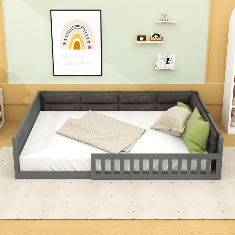 Lit plateforme tapissier pleine grandeur avec lattes Tressa, gris