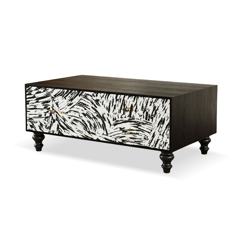 47.24" Black Solid Wood Rectangular Coffee Table