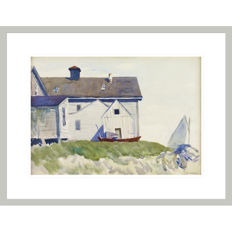 Maison et bateaux (également connu sous le nom de maison de bord de mer) par Edward Hopper - impression giclée encadrée