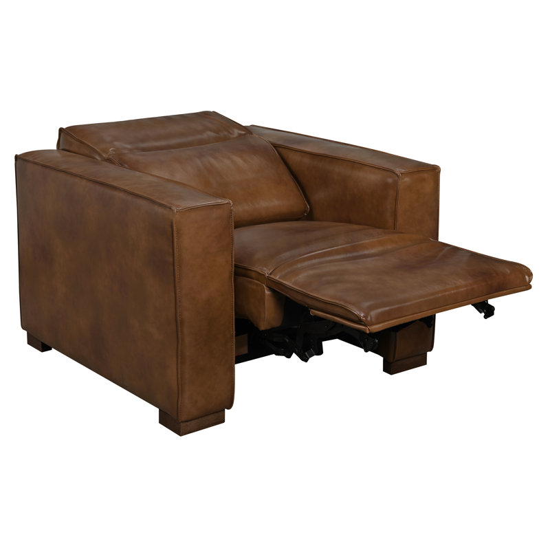 Petkana Reclining Lounge Chair With Barista Brown Legs And Tan Full-leather, Brown Wood