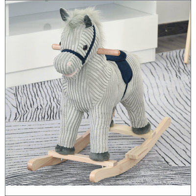 Qaba Kids Rocking Horse for Toddler 3-5, Plush Ride on Horse Wooden Rocker with Realistic Sounds