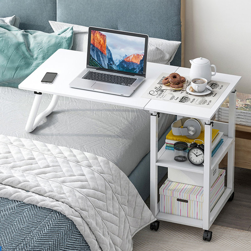 Adjustable Solid Wood Top Metal Base Computer Desk, White, White