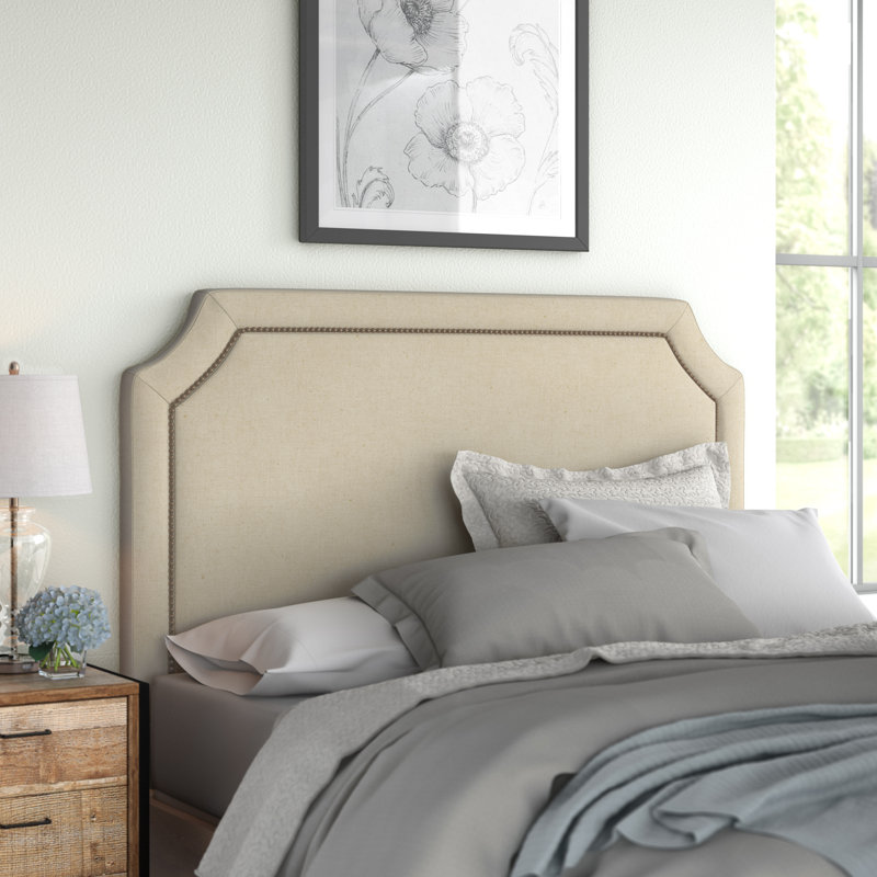 Stallings Upholstered Headboard, Full, Linen, Pale Pink/Beige