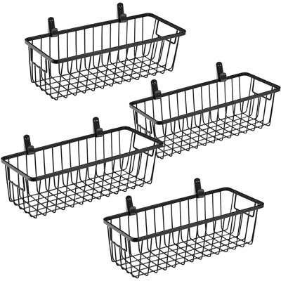 Wall Hanging Baskets, Small Wire Basket for Organizer, 4 Pack | Black, Metal Storage Baskets with Portable Handle, for Farmhouse Rustic Bathroom, Kitc