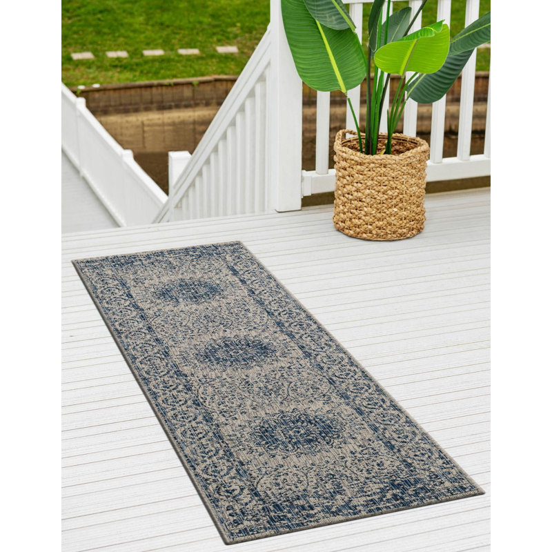 Tapis bleu Contemporary Hitchens, Tapis de couloir 2 pi x 8 pi