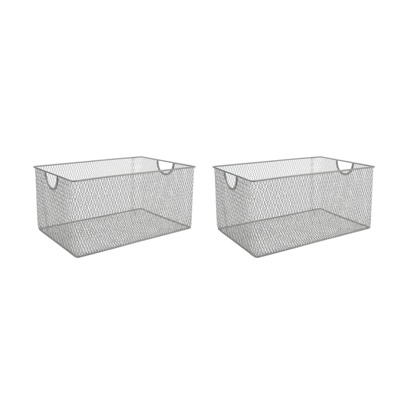 Rebrilliant Decorative Basket, Silver, 6.5" H x 13" W x 8.5" D