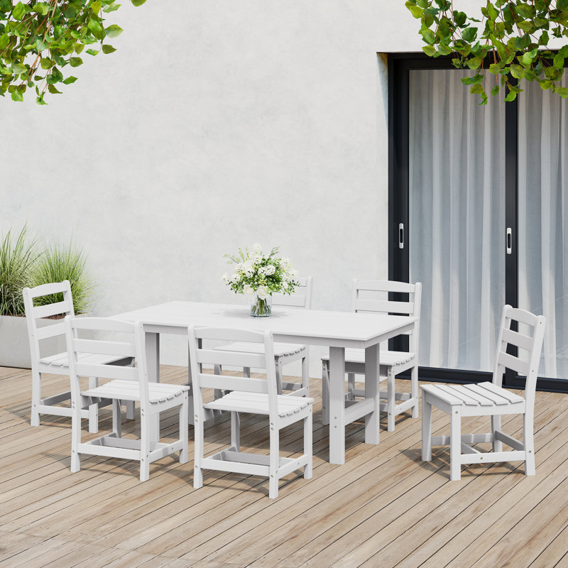 Ensemble de salle à manger 6 pièces avec banc d'appoint, Blanc, 7 pièces : table, 6 chaises