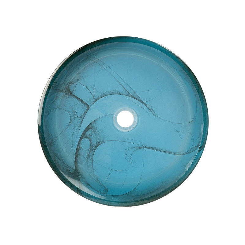Eden Bath 16.625'' Blue Tempered Glass Circular Bathroom Sink