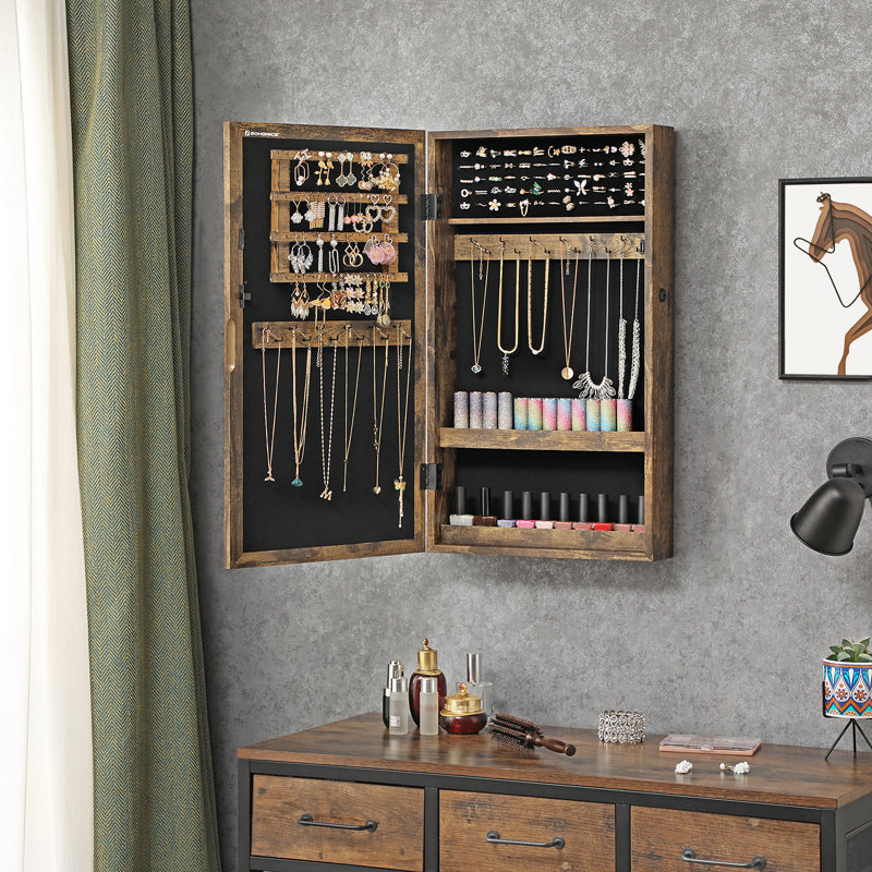 Armoire à bijoux murale avec miroir Karmakar, Brun rustique