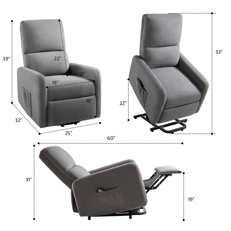 Fauteuil inclinable Power Lift, Ourson gris